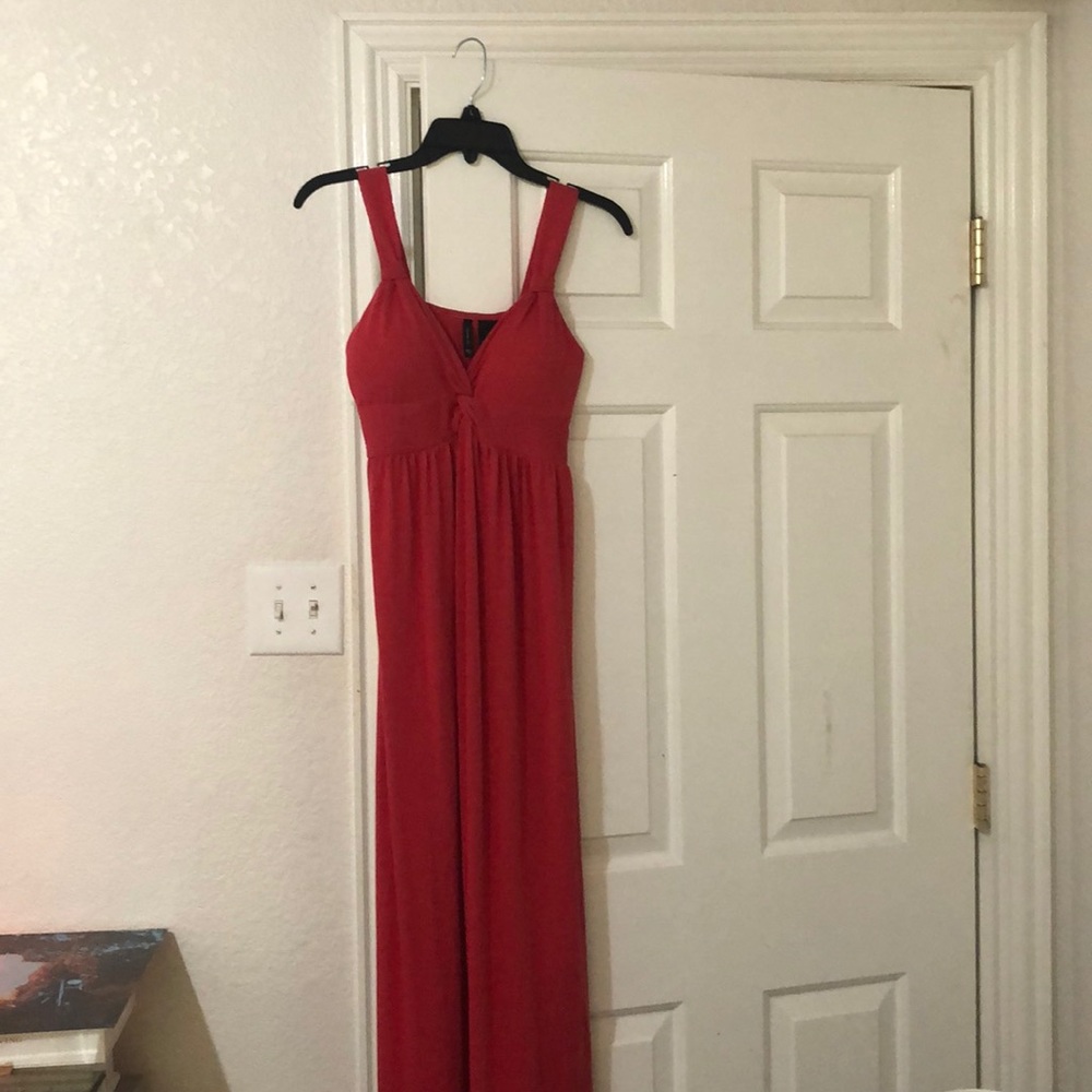Long bright pink maxi dress great for summer.